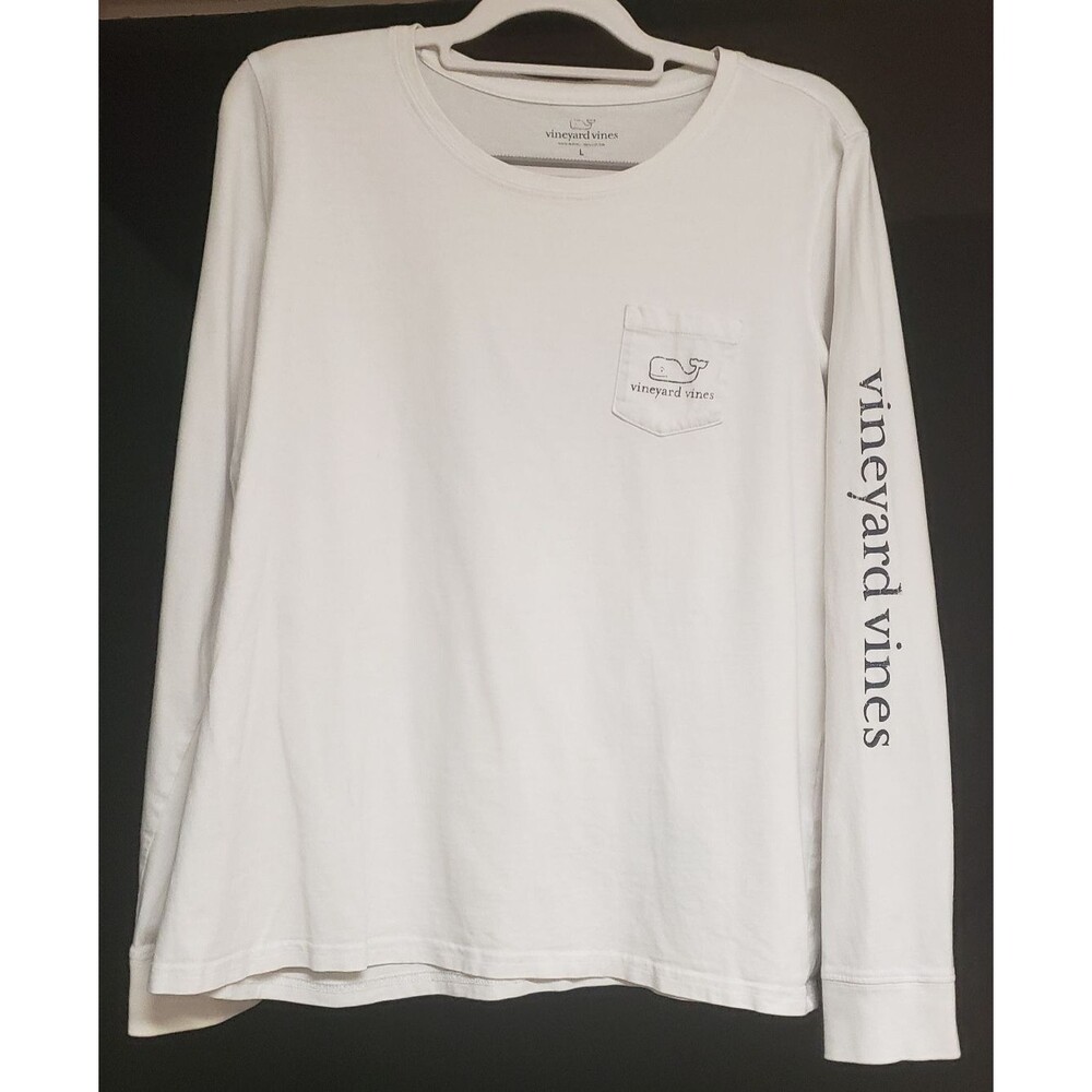 Vineyard Vines Men’s Long Sleeve Pocket T-Shirt White Large Football Whale Logo